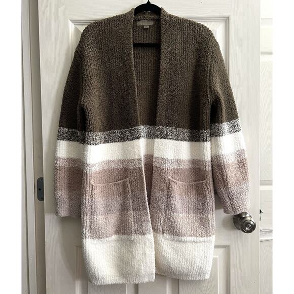 BAREFOOT DREAMS CozyChic Knit Colorblock Open Front Relaxed Cardigan - Picture 1 of 11